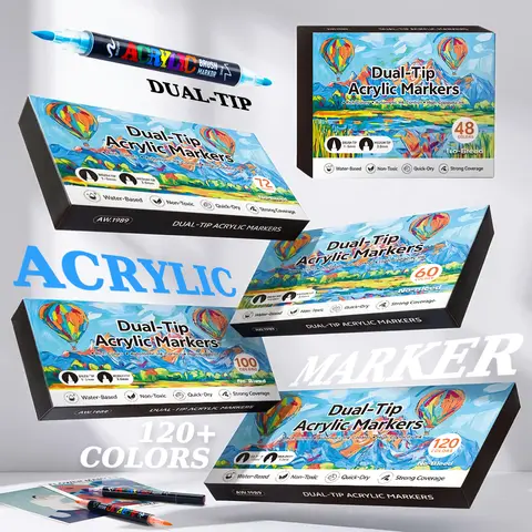 Ensemble de 120 marqueurs de peinture acrylique, marqueurs de coloriage, cadeau idéal pour les artistes, fournitures pour la rentrée scolaire