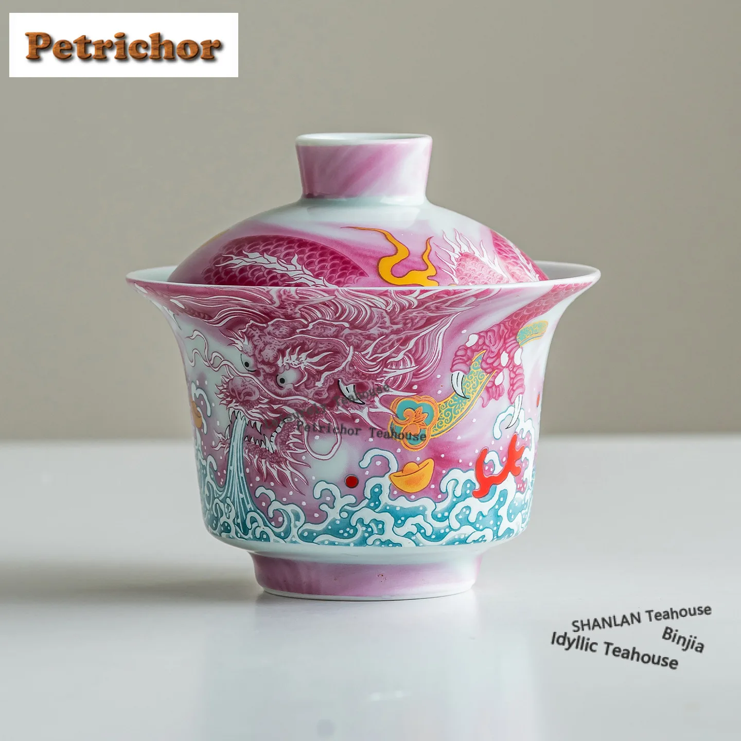 130ml Enamel Color Pastel Rouge Red Dragon Gaiwan Vintage Tea Tureen Tea Bowl With Lid Kit Tea Maker Cover Bowl Teaset Supplies