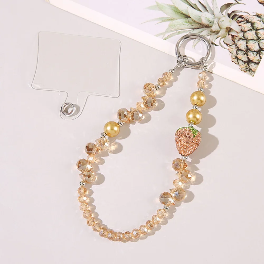 With Clip Strawberry Crystal Pendant Anti-lost Short Bling Strawberry Phone Chain Light Luxury Style Ins