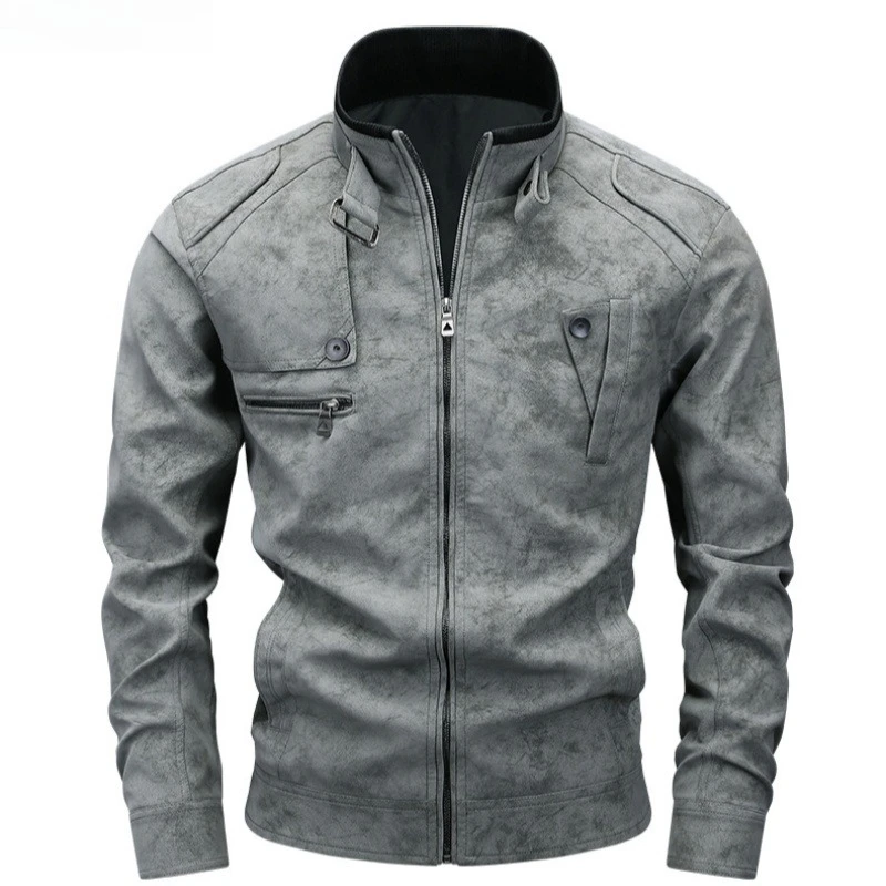 Men's Casual Jacket Stand Collar Full Zip Multi Pocket Shoulder Epaulets Chest Pockets Long Sleeve Regular Fit Outerwear