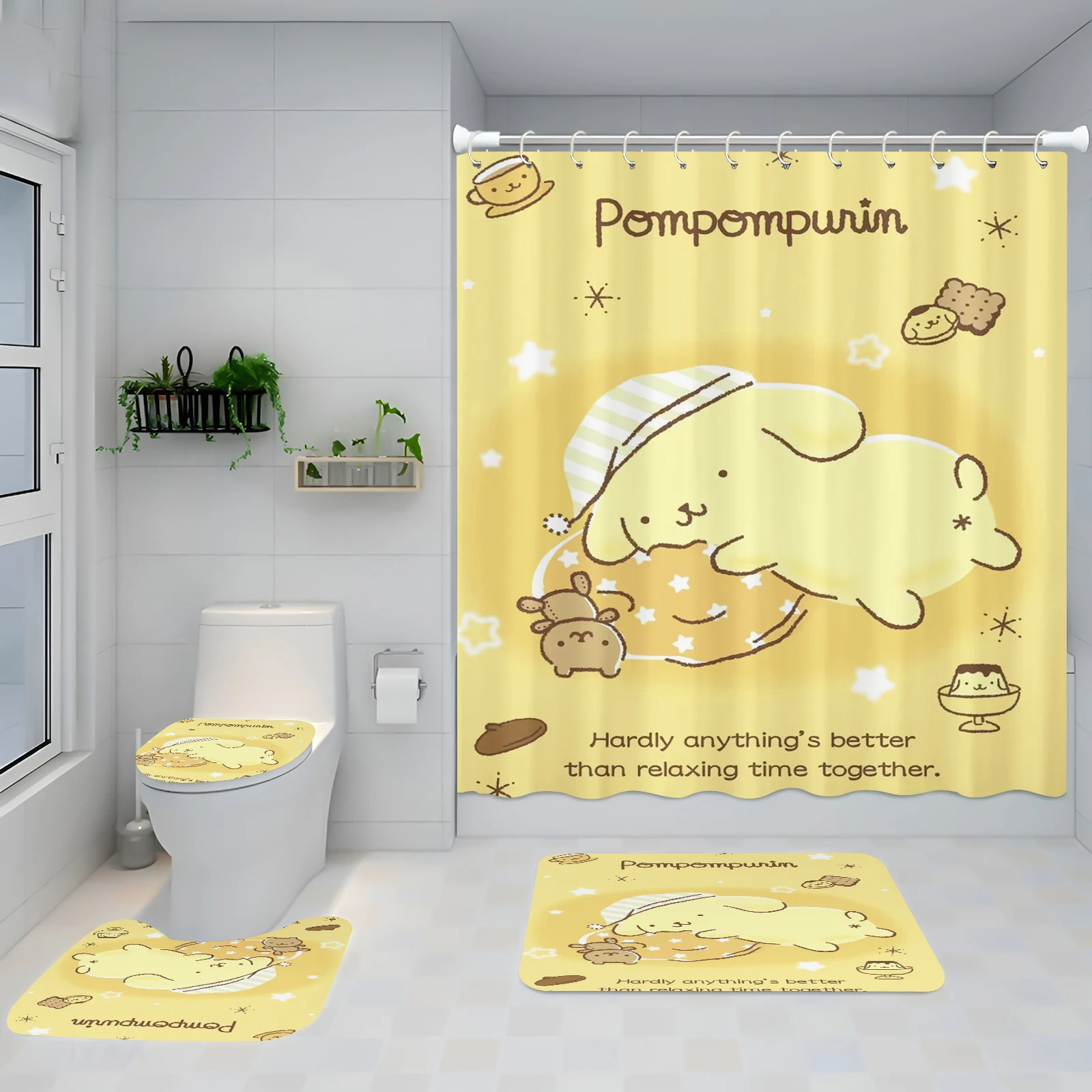 

Набор аксессуаров для ванной комнаты с помпонами, 4 предмета, милая занавеска для душа в стиле аниме и набор ковриков, роскошные украшения для мальчиков, полный комплект