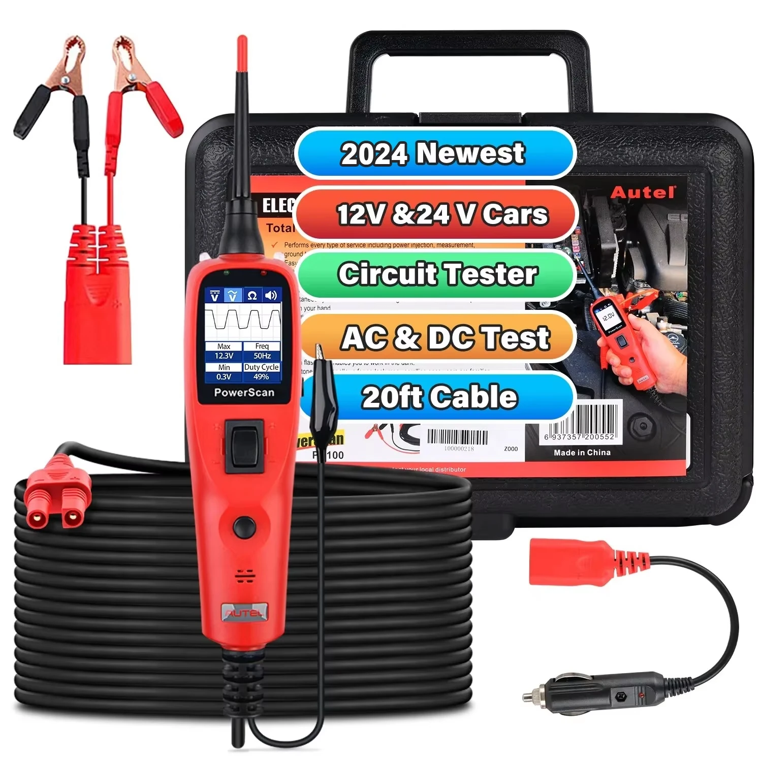 Autel PS100 probador de circuito automotriz PowerScan Kit de prueba de sonda de potencia sistema eléctrico voltaje CA CC herramienta de diagnóstico