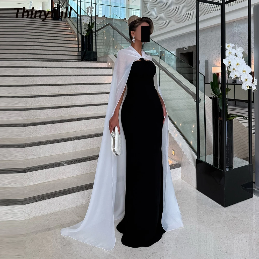 

Thinyfull Mermaid Satin/Organza Prom Dresses Strapless Evening Dress with Jacket Dubai Formal Gown Robe De Soirée Customized