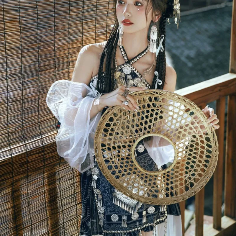 New dress national batik with chest long skirt and bubble sleeve clothing style photography performance