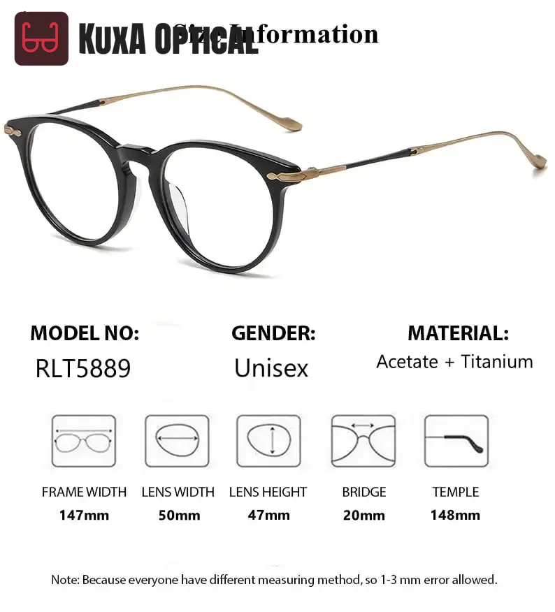 Kuga retro redondo óculos quadros acetato titânio feminino masculino óculos ópticos gafas para lentes de prescrição de alto grau