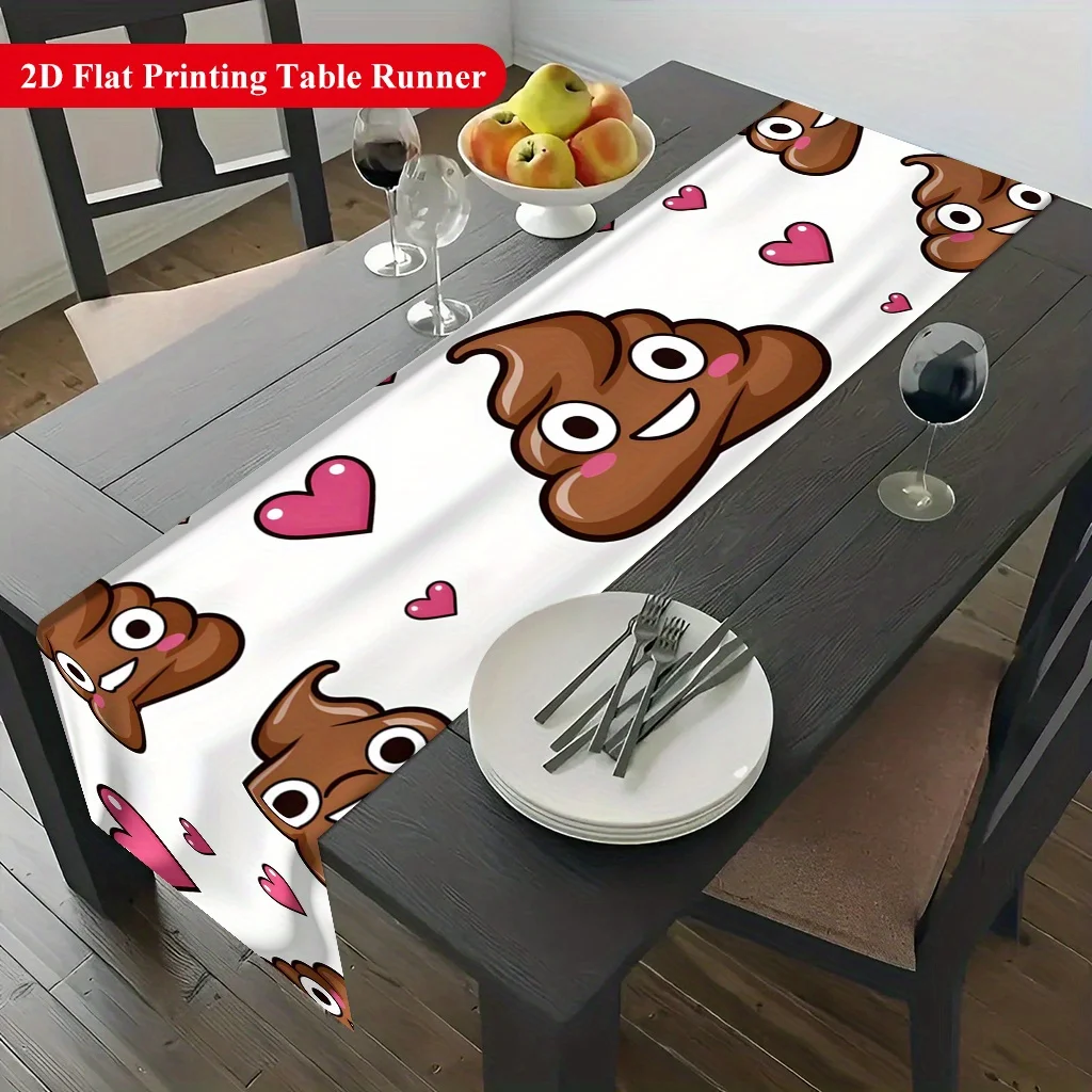 Cute Cartoon Smiley Face Heart Print Table Runner - Vibrant Whimsical Motif Decoration for Dining Coffee Table Home KitchenFeast