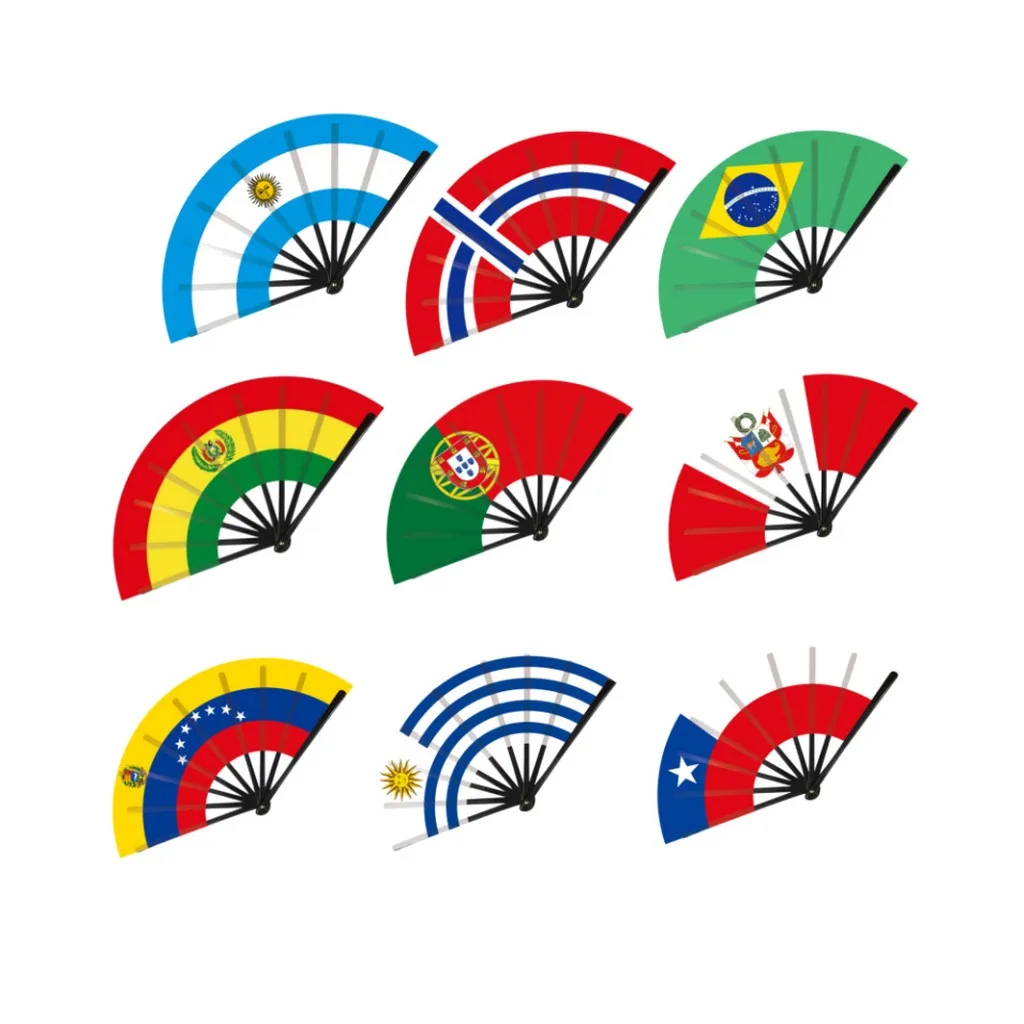 Folding Hand Fan National Flag For World Cup Sports Party Summer Cooling Dance Prop Gift Argentina Brazil Portugal Collection