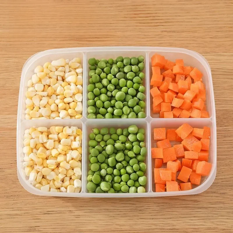 1pcs Transparent Four Grid Refrigerator Large Capacity Storage Box Frozen Meat Compartment Food Sub-packed Kitchen Tools