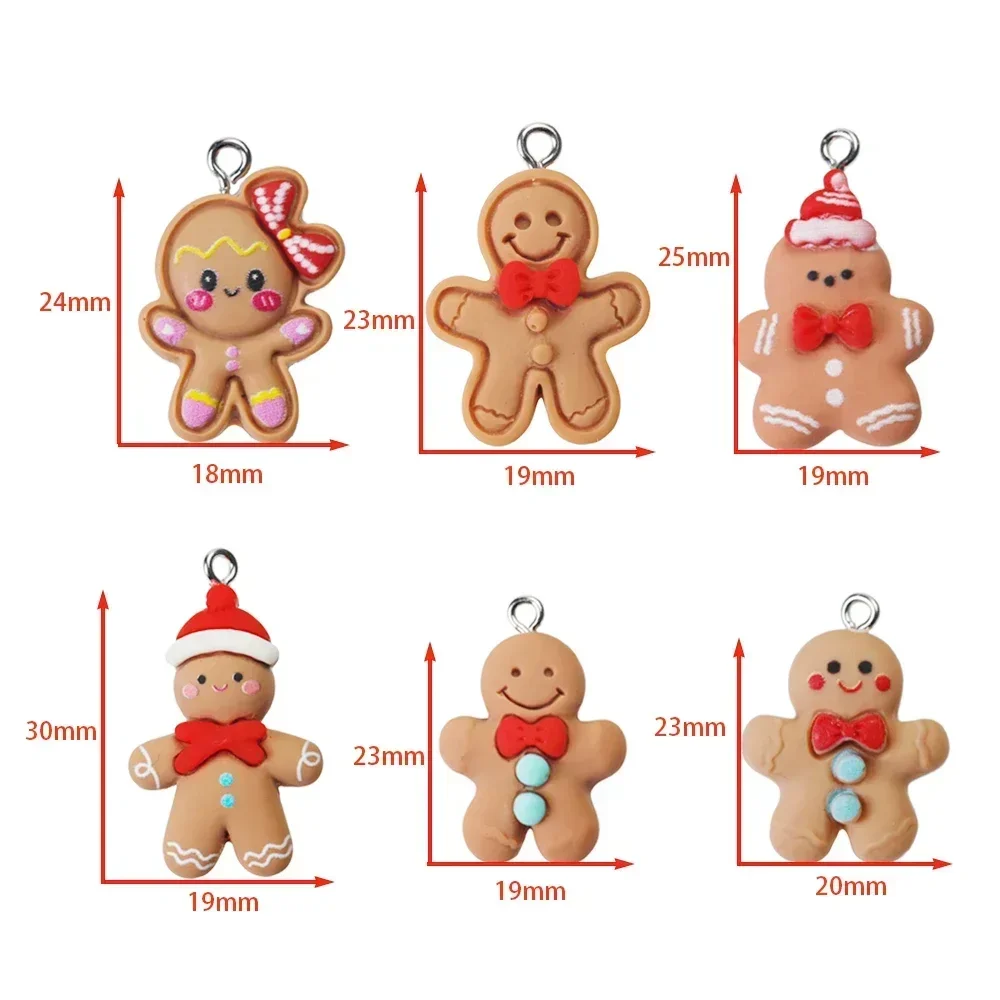 10pcs Christmas Gingerbread Man Biscuits Charms Resin Cookie Xmas Food Pendant for Earrings Bracelet Diy Jewelry Making Supplies