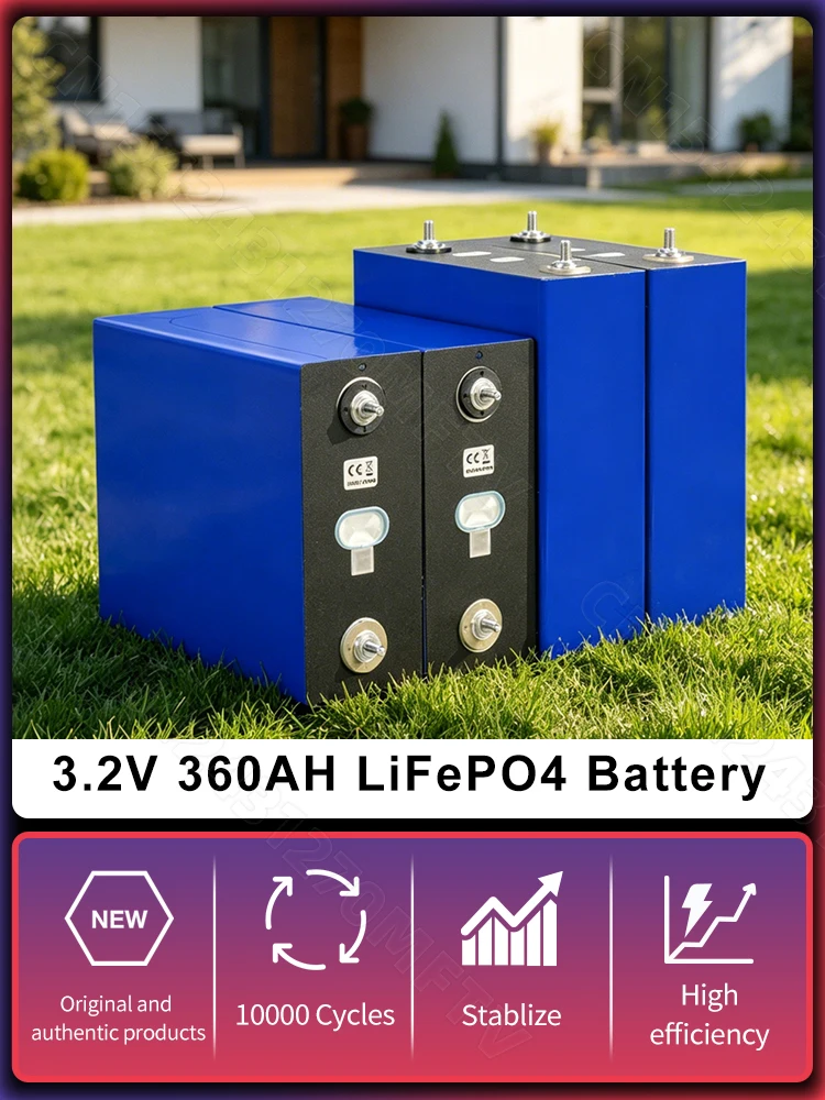 10000+ Zyklen 360Ah LiFePO4 Batterie Klasse A 3.2V LFP Wiederaufladbare Zelle DIY 12V 24V 48V für Wohnmobil, Elektrofahrzeug, Solar, Heimenergie, Golfwagen, Camping, Boot