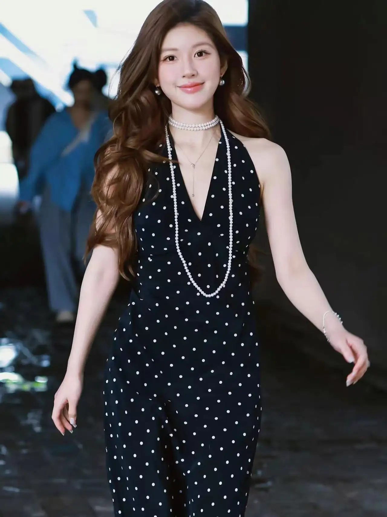 Susan Bla Polka Dot Dupla Camada de Seda Assimétrica Neline Dr Feminino Faion Francês Sle Primavera Verão Vestido Casual