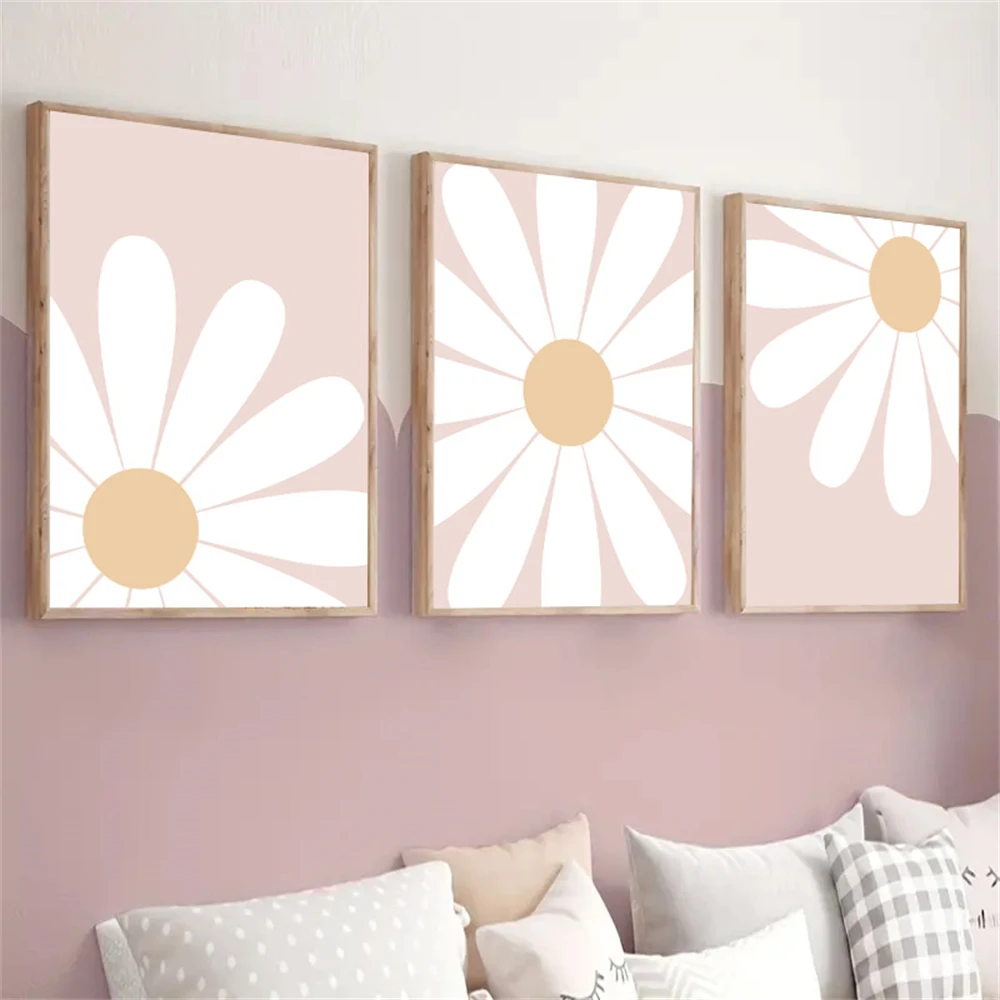 

Cartoon Pink Daisy Posters Canvas Painting Floral Wall Art Print Nursery Poster Nordic Wall Pictures Kids Girls Room Decoration