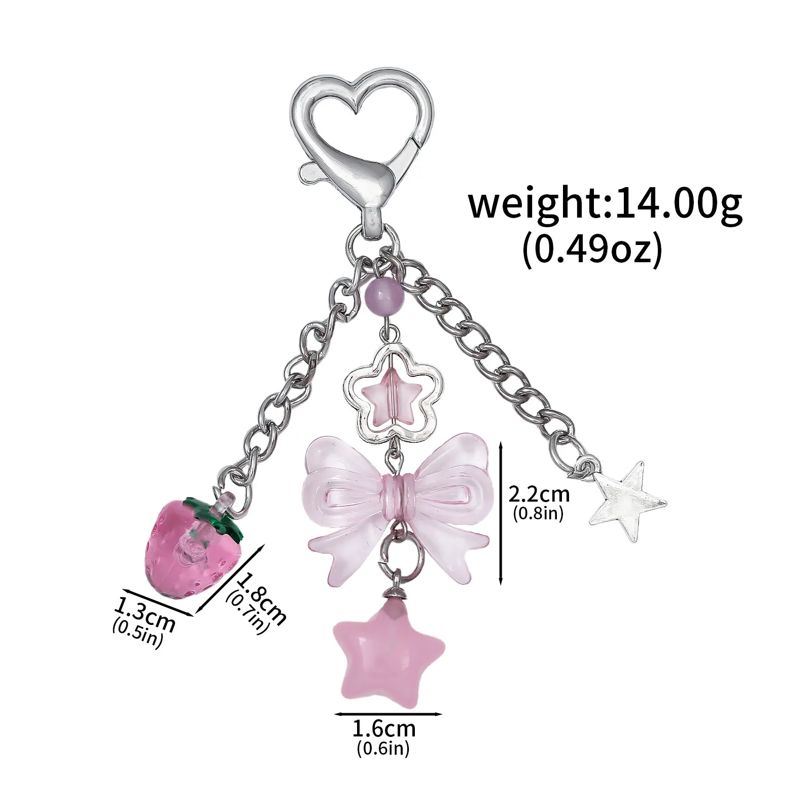 Y2k موضة زهرة ستار الحب القوس الفراولة قلادة سلسلة مفاتيح مصنوعة من الأكريليك طالب المرأة حقيبة الظهر السراويل سلسلة