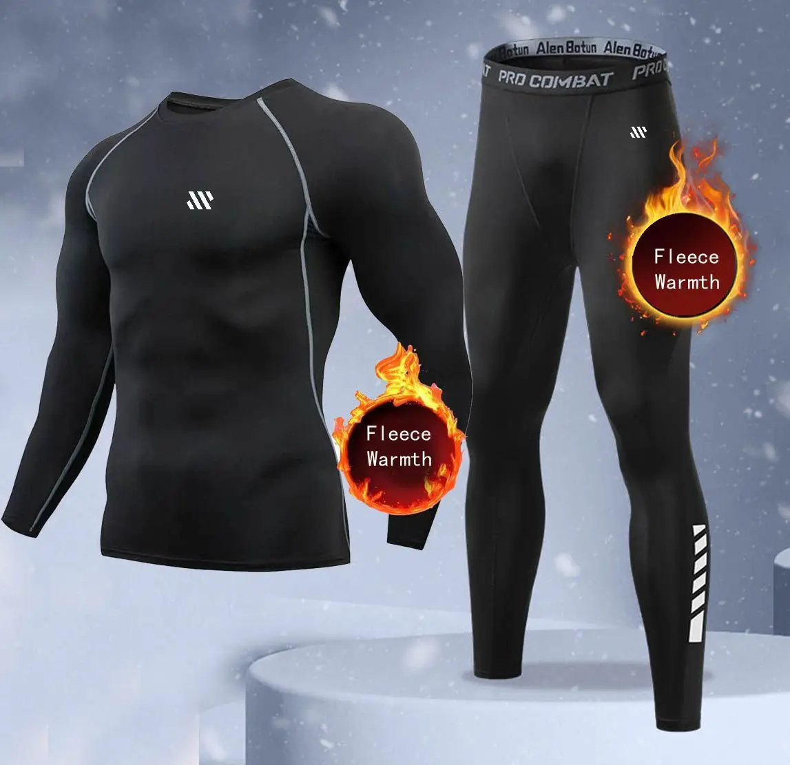 New 2-pieces Winter Warm Men Underwear Set Fleece Thermal Undershirts Long Johns Compression Tights Fitness Sports Tracksuit Set