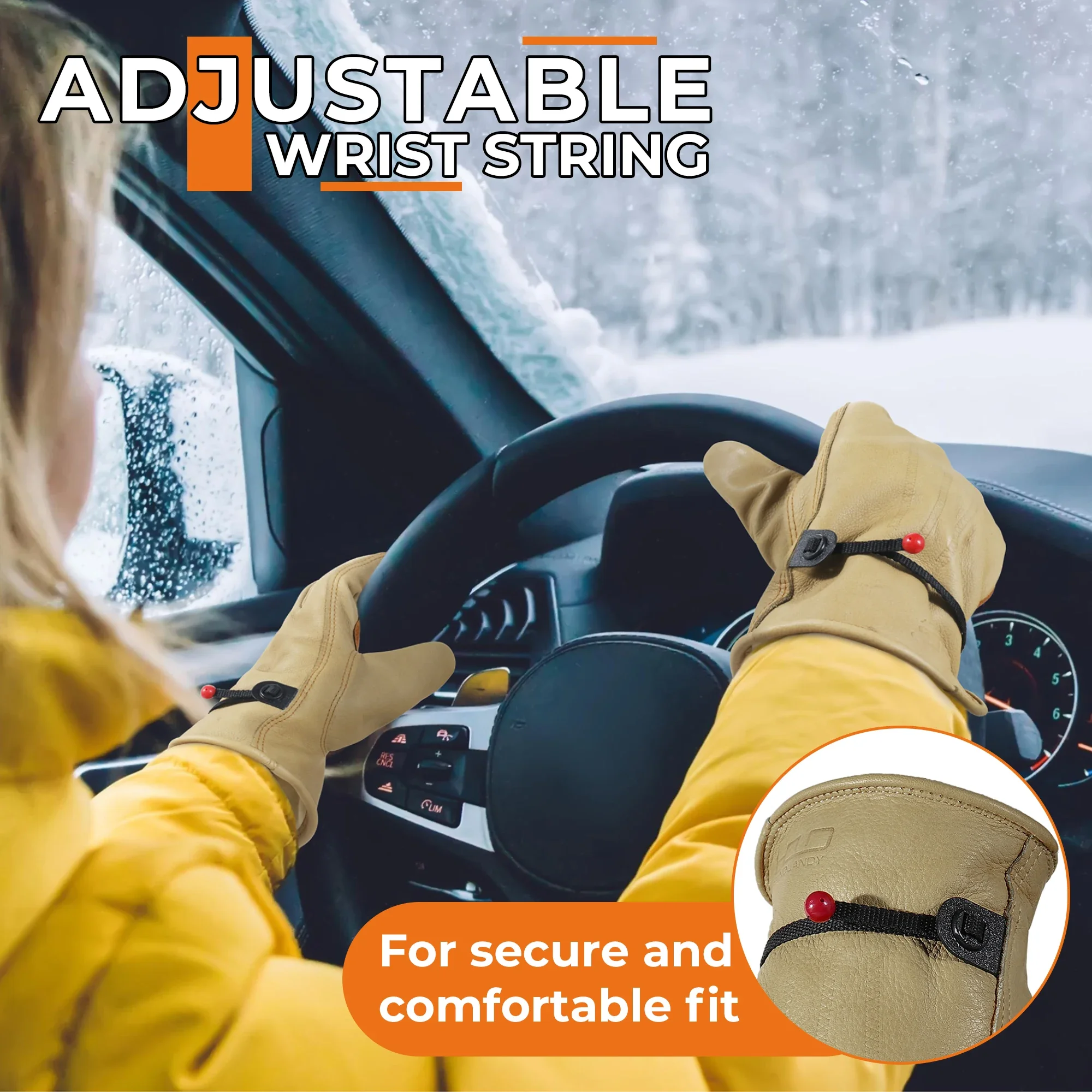 Handlandy luvas de inverno durabilidade tiras ajustáveis motorista ao ar livre inverno forro quente luvas de couro de trabalho