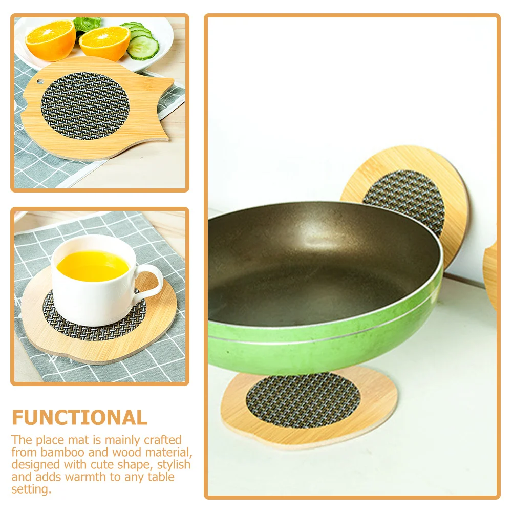 

4Pcs Bamboo Wood Place Mats Heat Resistant Hot Pot Holders Wooden Trivet Table Coasters Anti-Scald Dining Kitchen Mats