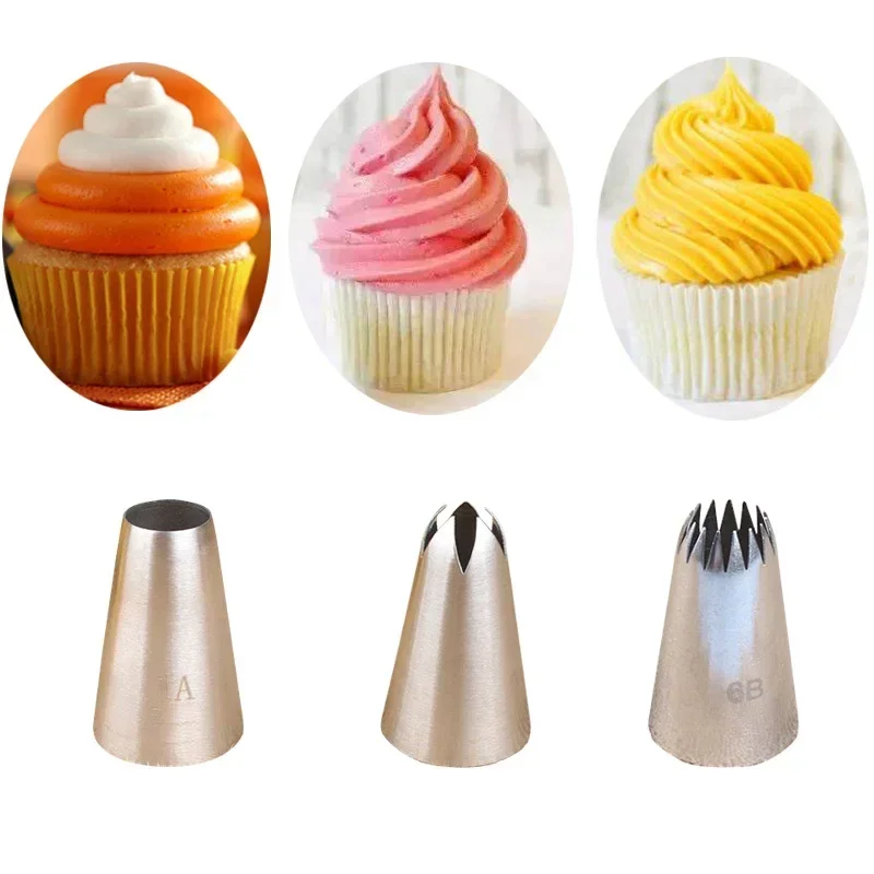 1-3pcs Icing Piping Pastry Nozzle Tips 1A# 2E# 6B# Stainless Steel Cake Nozzles Cream Cupcake Decorating Set