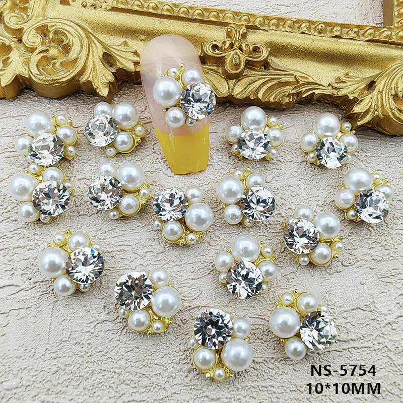 10pcs Rhinestone Pearl Nail Art Decorations Alloy Stacking Drill Moonlight Pearl Stacking Drill Series