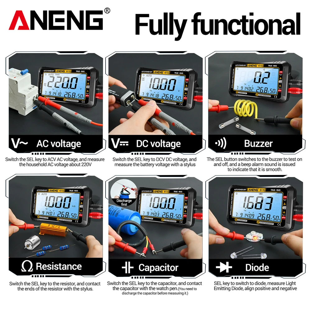 ANENG 613 Smart Multimeter 4000 Counts Digital  AC/DC Curent Voltage Resistor Measurement  3 in 1 Professional Test Tools