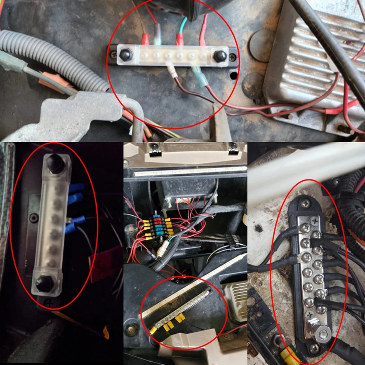 6 Way Bus Bar Terminal Block 300V AC/48V DC 130A AC/150A DC Power Distribution Terminal Block with Cover Heat Shrink Tubing