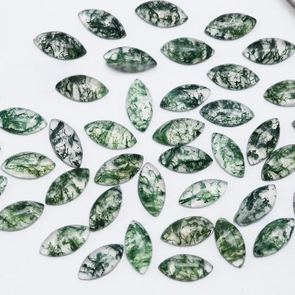Natural Tree Moss Agate Marquise Cabochon Loose Gemstone For Jewelry Making, Cabochon Moss Agate Marquise Calibrated Size 5x10mm