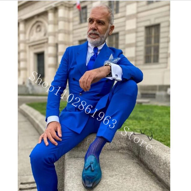 2023 New Arrival Men Suits Slim Fit Peak Lapel Double Breasted 2 Pieces Formal Business Best Men Groom Tuexdos Costume Homme