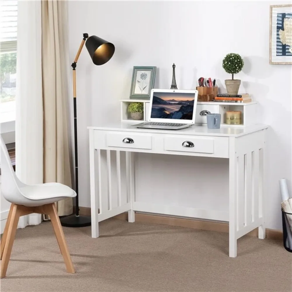 

Writing Study Desk Computer Workstation Dressing Table w/4 Storage Drawers,White for Home Office Bedroom,