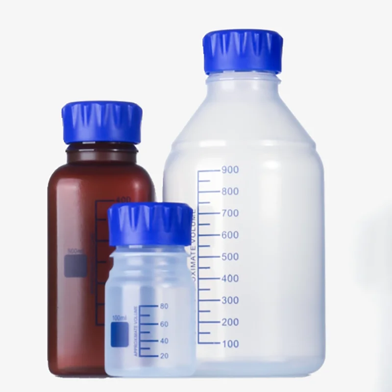 

100 250 500 1000 2000ml GL45 plastic blue cap reagent bottle silk mouth bottle acid and alkali resistant sample graduated bottle