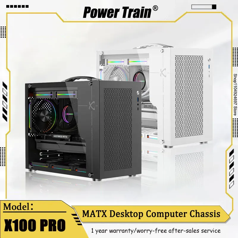 

PowerTrain X-Gamerx X100 PRO Portable Small Case MATX Desktop 240 Water-Cooled Desktop Compact Portable Mesh Type-C Case Black