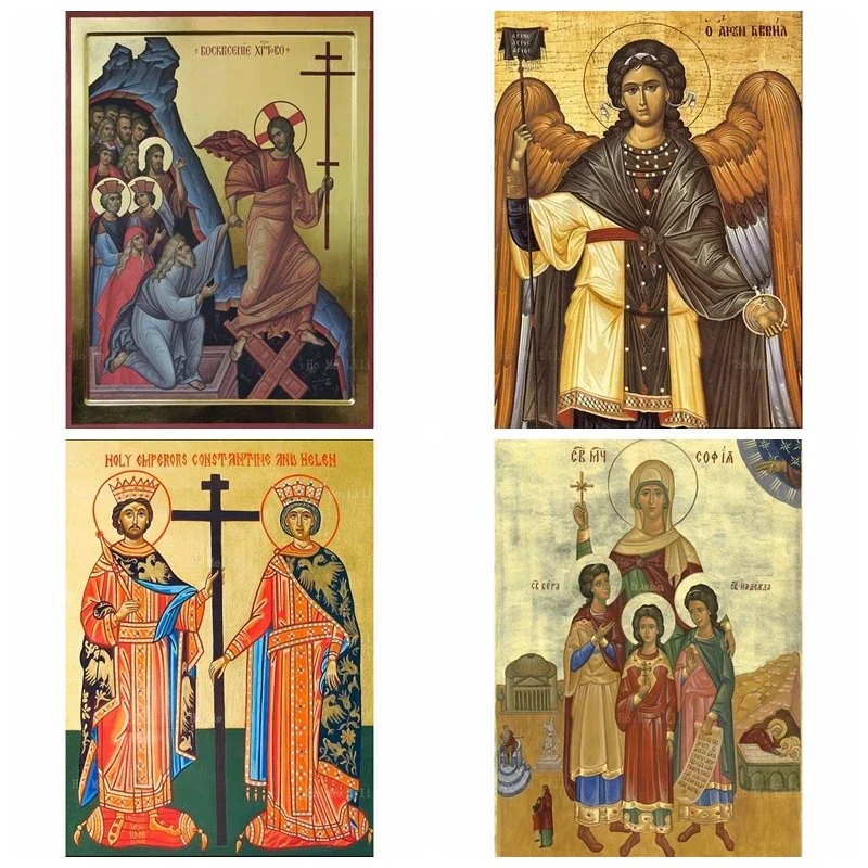 Resurrection Of Christ Icon Archangel Gabriel Holy Emperors Constantine And Helen Sophia Faith Hope And Love Canvas Painting