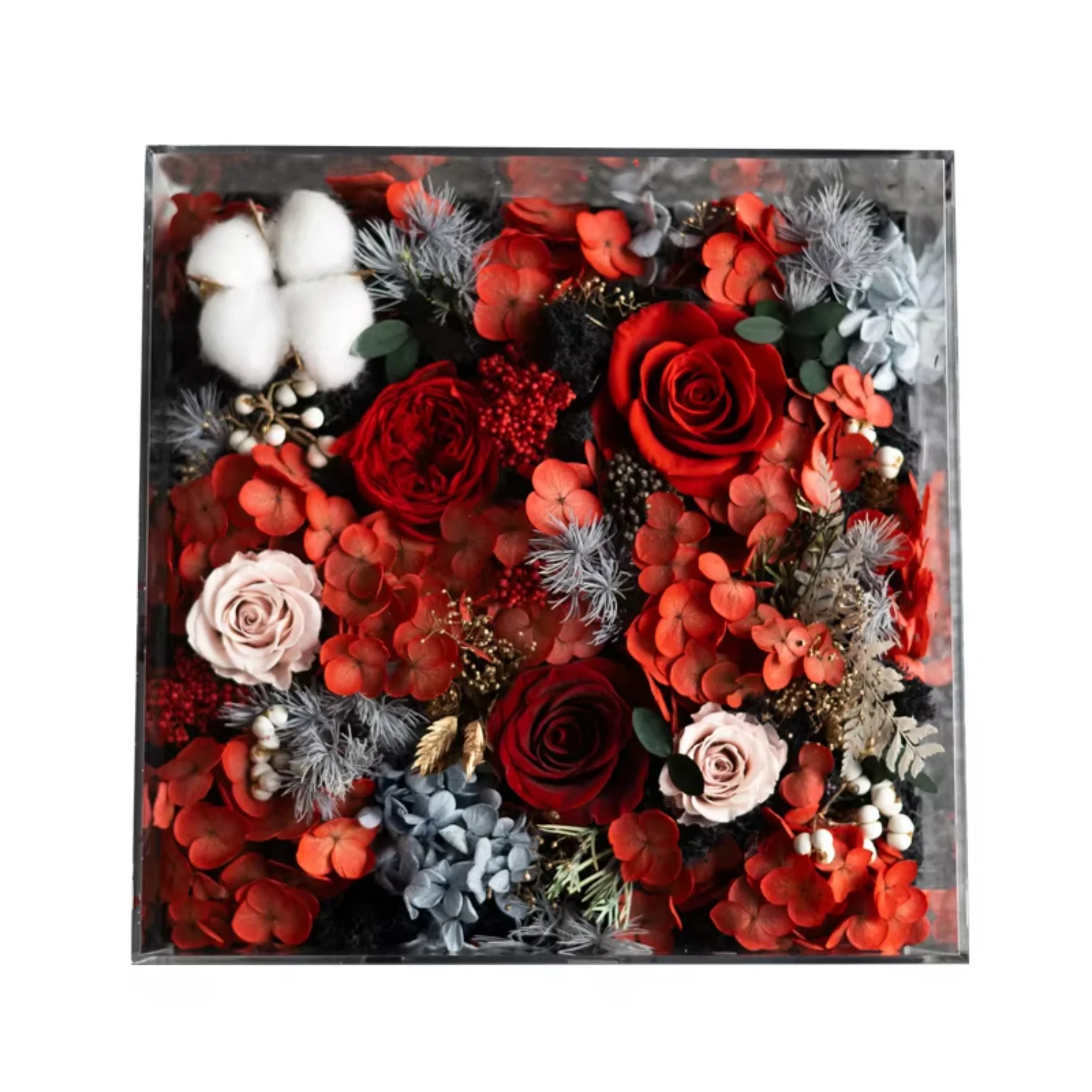 Eternal Love Series Acrylic Square Box Preserved Flower Ornaments For Wedding Decoration  Anniversary Gift Wedding decoration