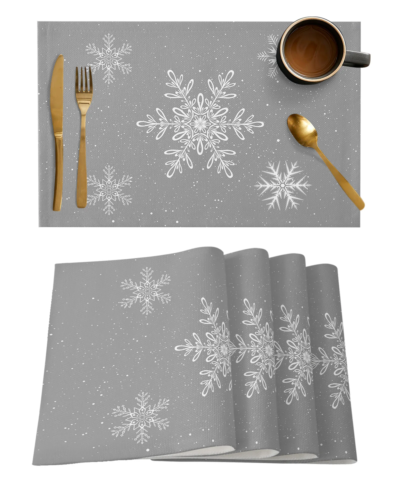 Christmas Snowflake Gray Table Mat Xmas Holiday Kitchen Dining Table Decor Placemat Wedding Decor Table Napkin