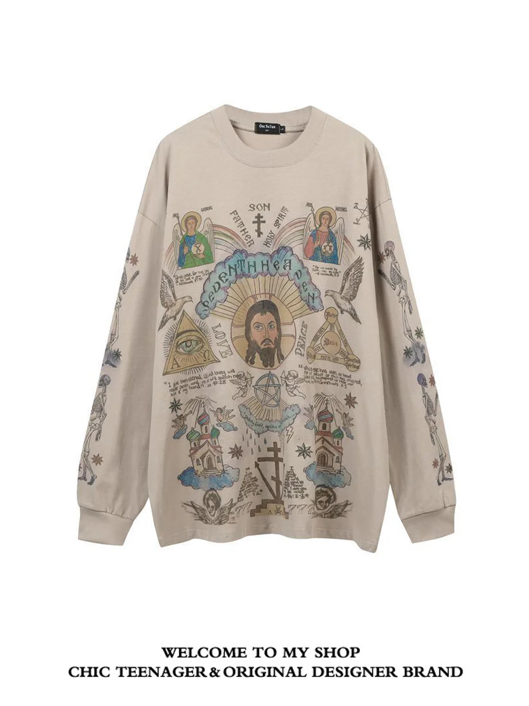 Casual American Streetwear Style Oversize Long Sleeve T-Shirt for Boys Punk Rock Print Cotton Breathable Autumn Top
