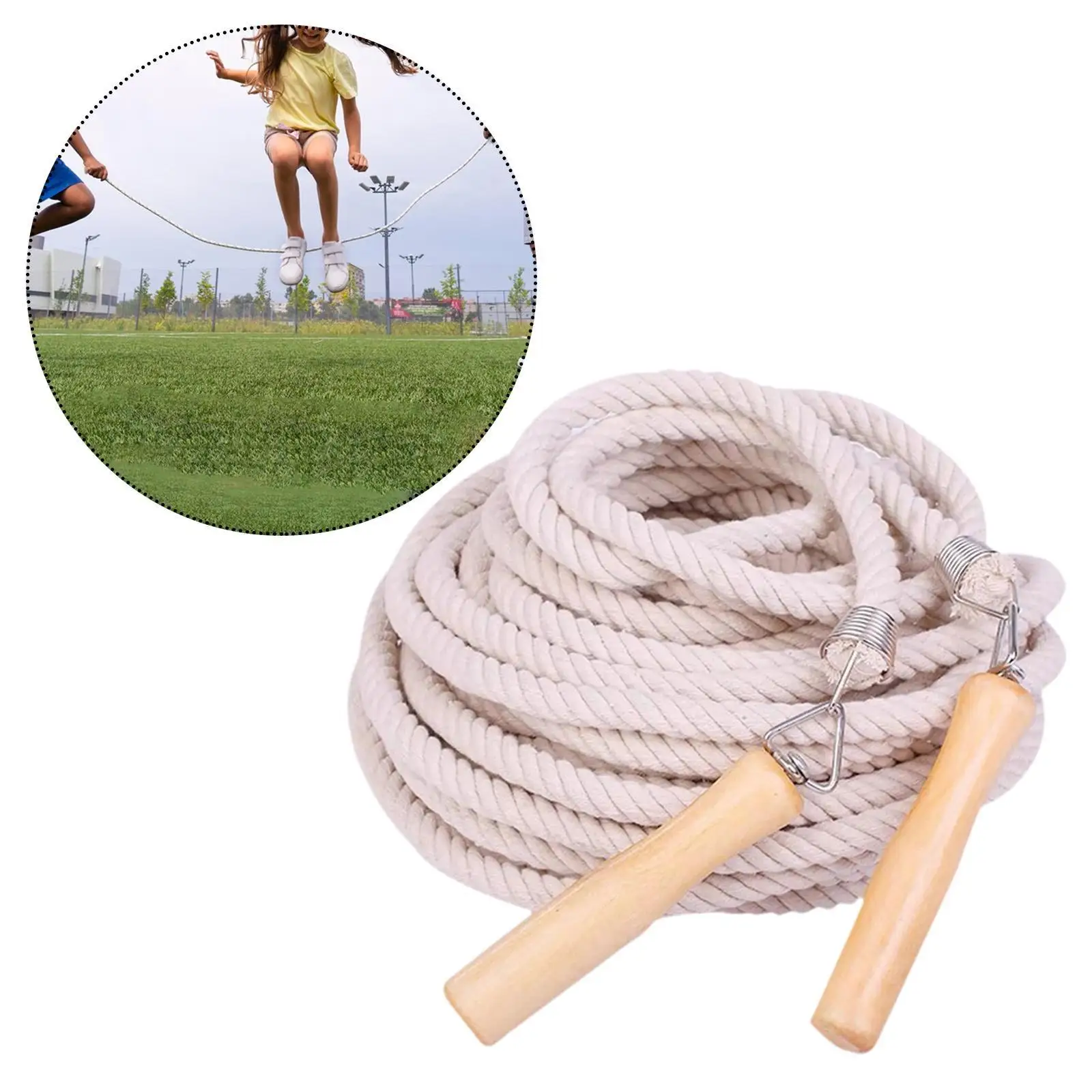 Long Jump Rope Cotton Wooden Handle Non Slip Skipping Rope Team Game Fitness Training Equipment for Indoor Outdoor Sports