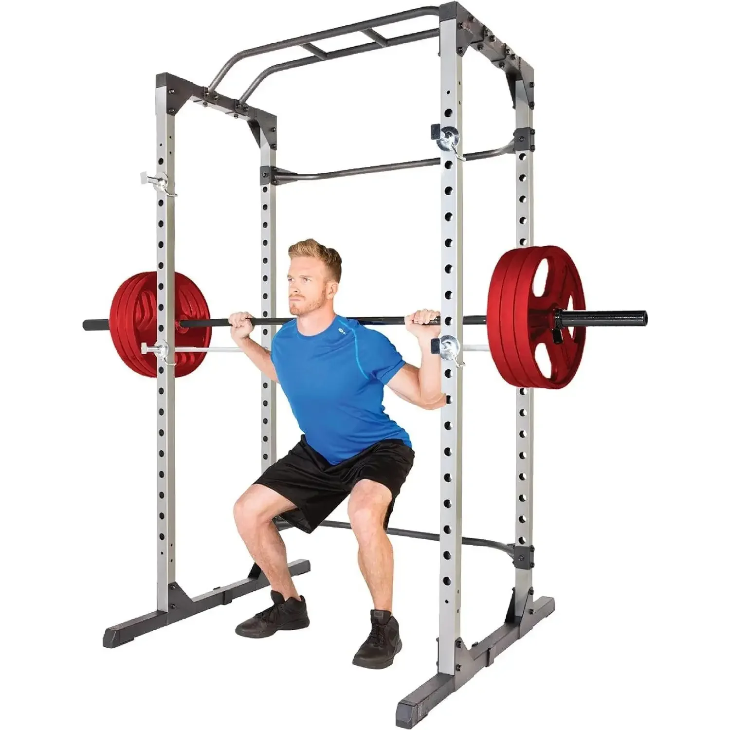 W_Power Cage Squat Rack con despejo LAT opcional, crossover de cables, capacidad de 800 lb, barra de dominadas con múltiples agarraderas, seguridad ajustable