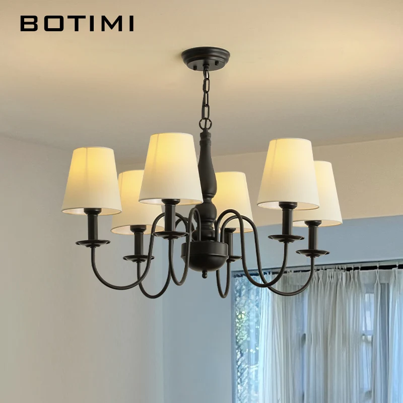 

BOTIMI Home Deco Black Chandelier With White Fabric Lampshades For Sitting Room Modern Home Decorative Designer Dinning Lights