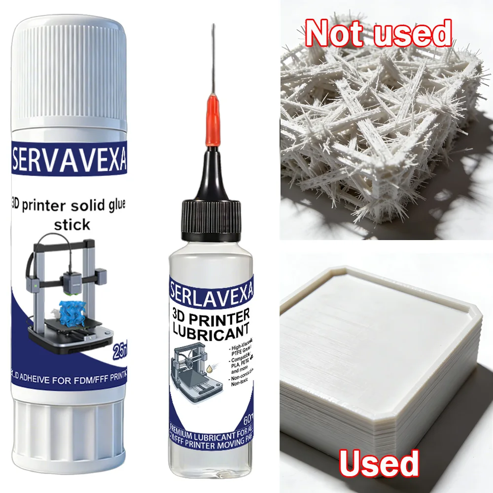

3D Printer Maintenance Kit: Washable Bed Adhesion Glue Stick & PTFE Lubricating Oil. Anti-Warp & Noise Reduction Accessories.