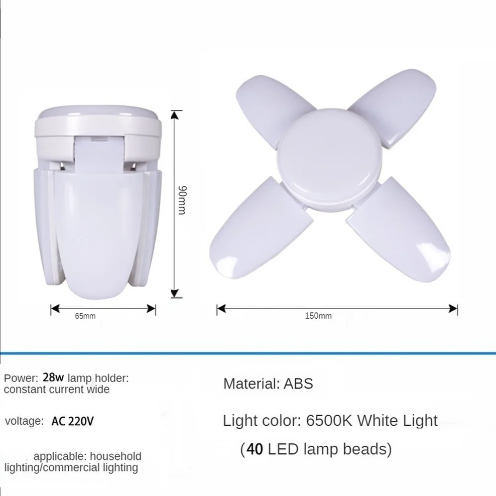 28W Foldable LED Bulb E27 Fan Blade LED Lamp AC 220V Bombilla Lampada Spotlight for Home Ceiling Panel Room Garage Lighting