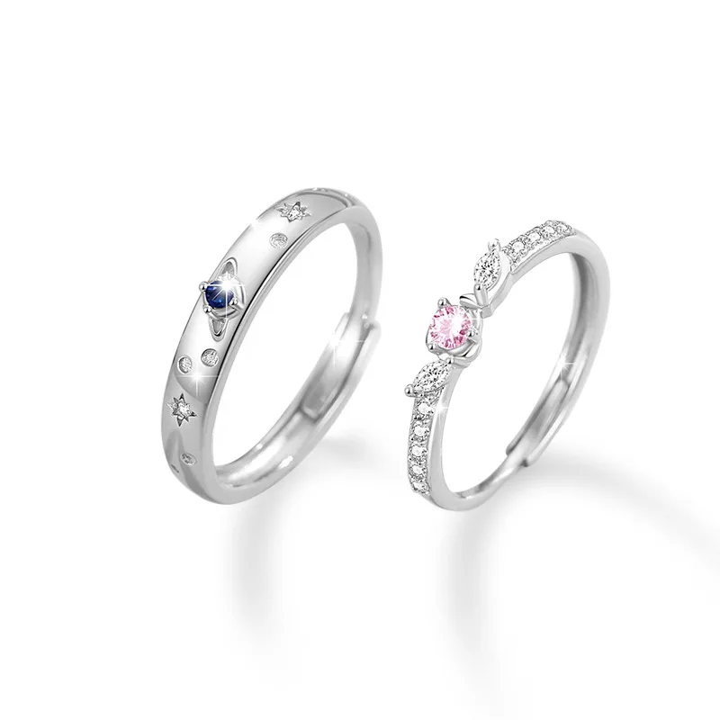 

Европейское обручальное кольцо из стерлингового серебра S925 с розовым цирконом и розой для девочек, синяя планета, регулируемый размер, подарок на день Святого Валентина