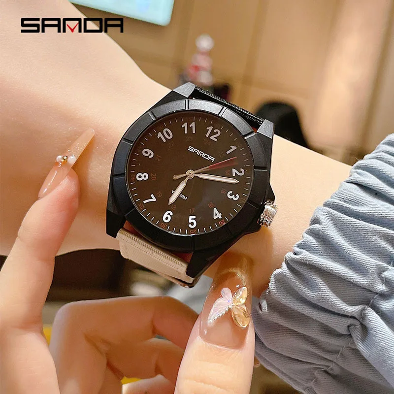 

SANDA6232 Silent Quartz Watch Unisex Student Watch Simple Large Number Luminous Waterproof 50m Nylon Strap Watch