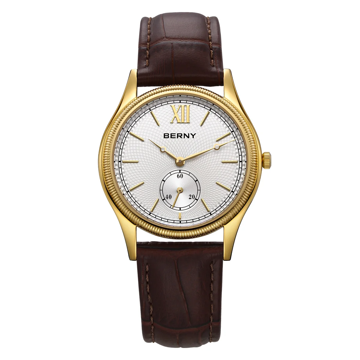 BERNY Luxusuhren für Herren, ultradünn, klassische Eleganz, Kleid, Gold, Quarz, Herrenuhr, Lederarmband, modische Business-Armbanduhr 8