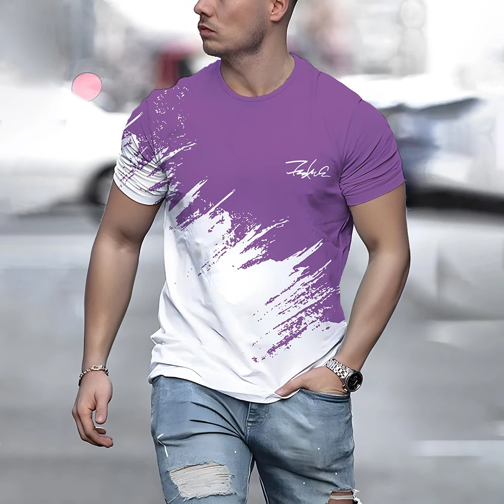 Summer Men's T Shirt Casual Round Neck Loose Tops Fashion Color Contrast Print T Shirt For Men Funny 3D Tee Street Trend Clothes image 4