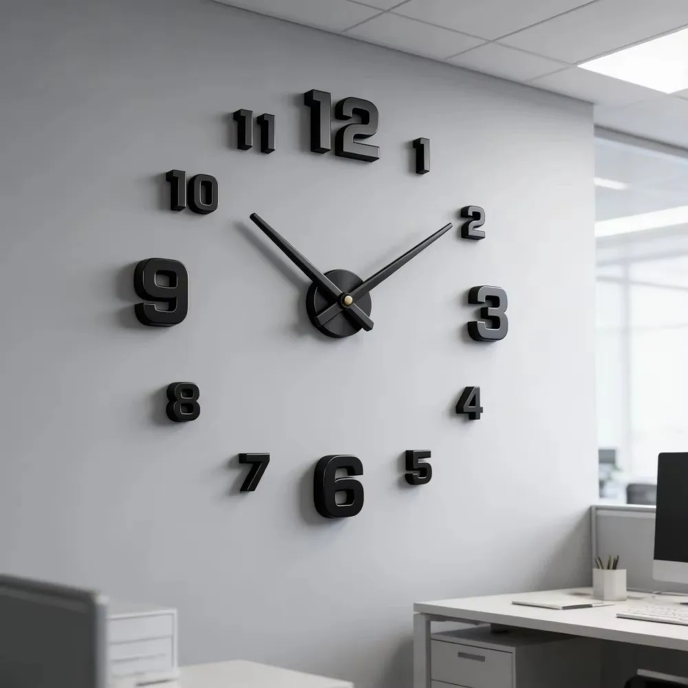 Modern Design Large Wall Clock 3D DIY Acrylic Night light Arrows Decal Wall Decoration Frameless Quartz Clocks