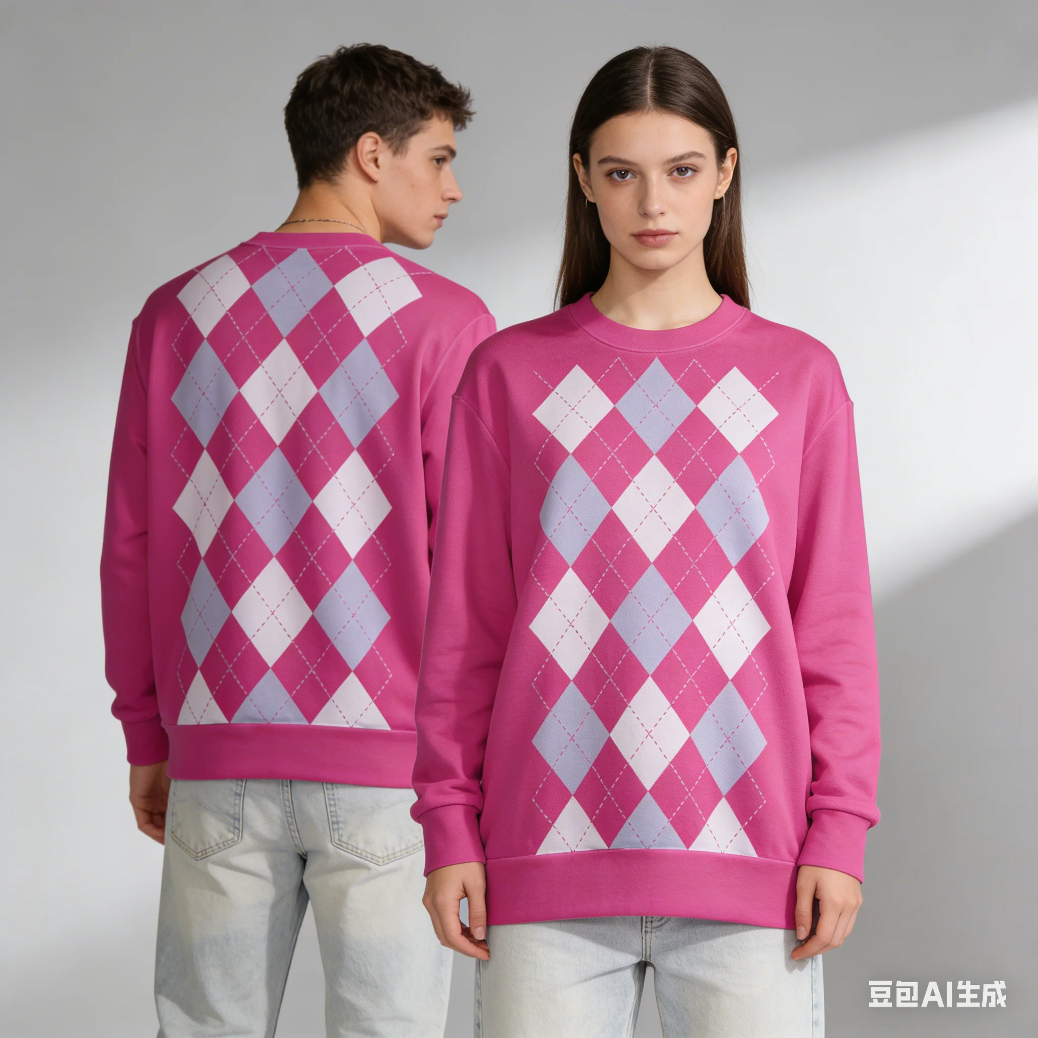 Unisex Winter-Mode-Hoodie im Pink-Diamond-Stil mit Rundhalsausschnitt, K-POP- und Preppy-Stil Kombination, Vielseitig und Bequem