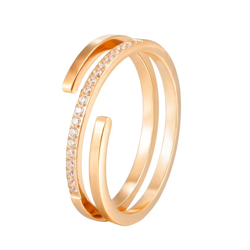 Crossover Von Doppel Schichten Form Cnc Micro-set Zirkon Ring Für Frauen Schmuck Edelstahl Ehering Großhandel Viele – Detail 12