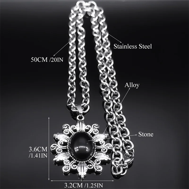 Vintage Carved Flower Pendant Necklace for Women Men Stainless Steel Silver Color Chain Gothic Necklaces Jewelry Gift NZZZ368-1