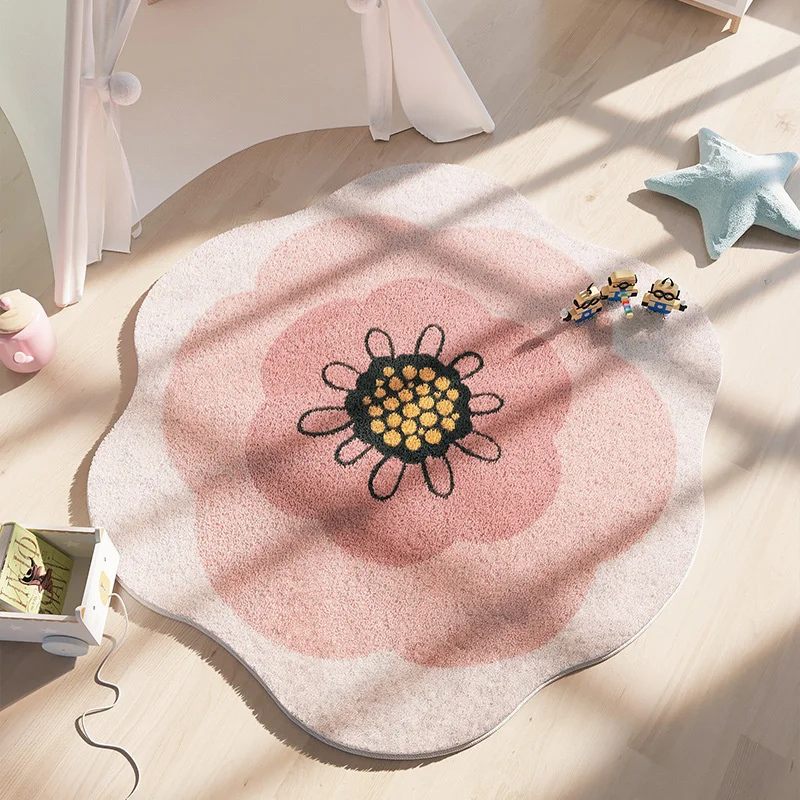 Nordic Fluffy Sun Flower Carpet Plush Rugs Cushion Girl Round Bedroom Children\'s Room Floor Mat Home Soft Mat For Baby Play Mat