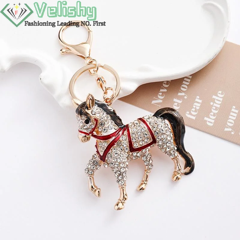 موضة الحصان المهر المفاتيح النساء الرجال الحيوان حجر الراين كريستال كيرينغ حقيبة قلادة لسيارة مجوهرات هدية السنة الجديدة #4