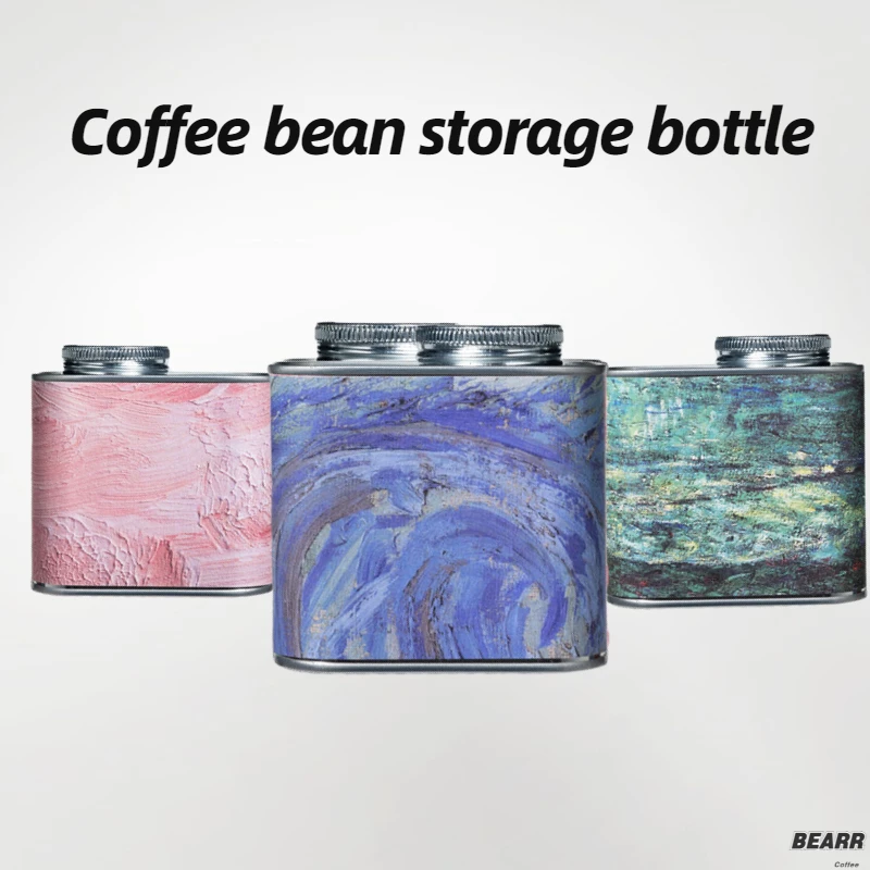 Coffee beans sealed can oil painting style food grade tinplate thickened storage breather preservation 200g storage