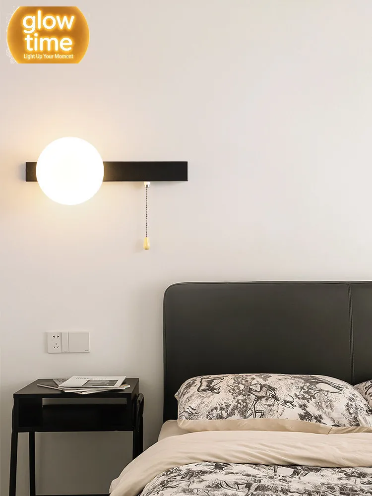 New bedroom bedside wall lamp with cable switch Nordic creative living room background wall hallway glass ball decorative light